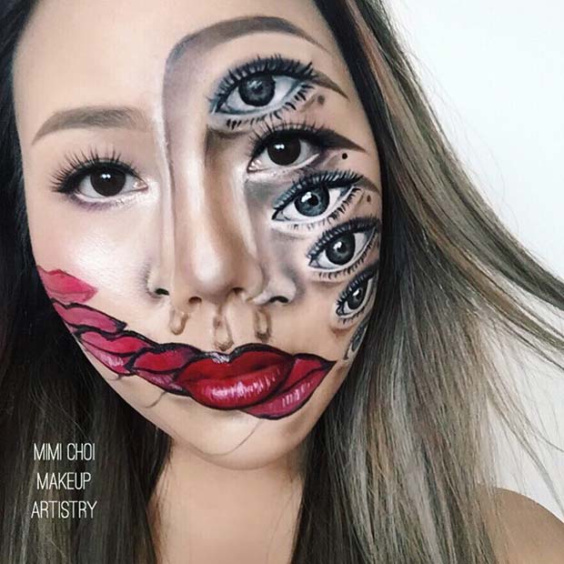 Eyes and Lips Makeup Illusion Idea