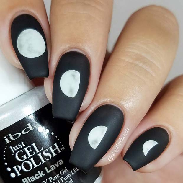 Cute Moon Phase Matte Black Nails