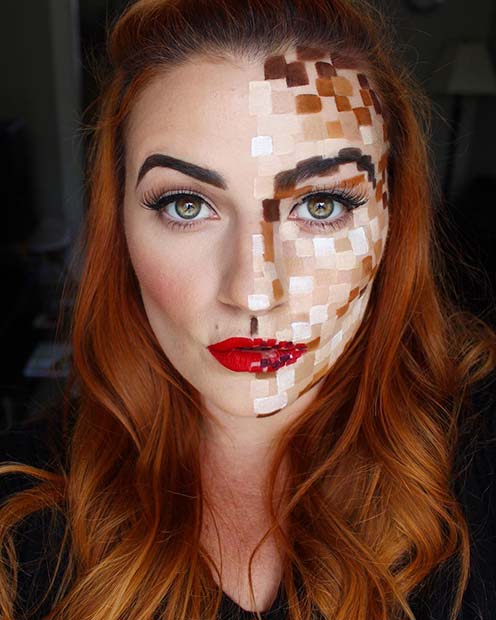 Pixelated Makeup Idea for Halloween 