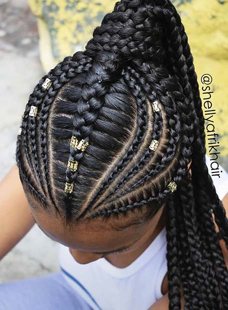 Braided Ponytails With Center Braids And Cuffs