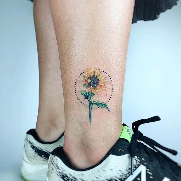 Pretty Sunflower and Circle Tattoo