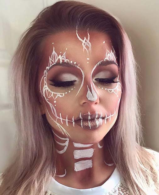 Pretty White Skeleton Halloween Makeup