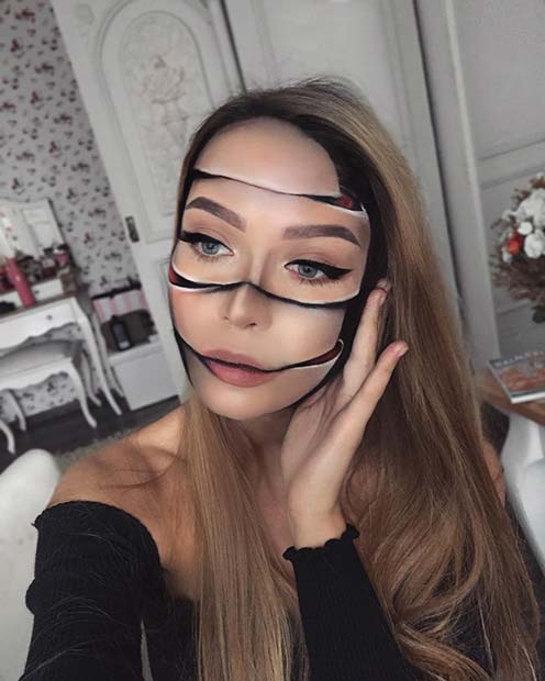 Sliced Face Illusion Makeup 