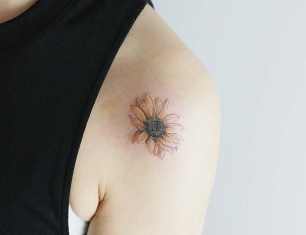 Small Sunflower Shoulder Tattoo 