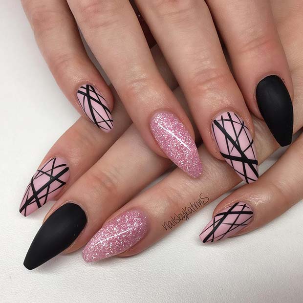 Pink & Black Glitter Nails!!! 💕🖤😍💅 | Black nails with glitter, Pink  black nails, Bright pink nails