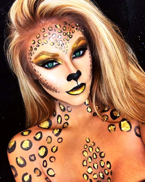 Beautiful Sparkling Leopard Halloween Makeup 