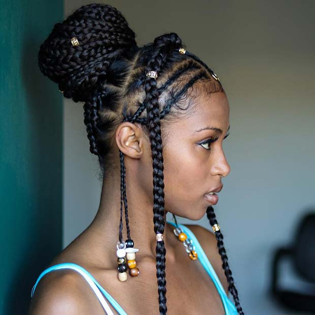 Braided Bun with Chunky Loose Braids