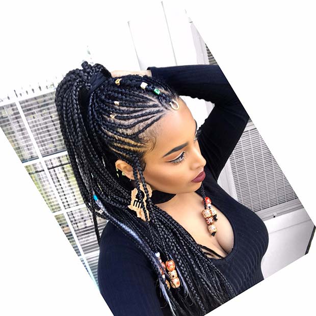 Fulani Braids into a Braided Ponytail