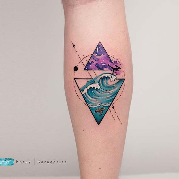 Einzigartiges geometrisches Aquarell-Tattoo 