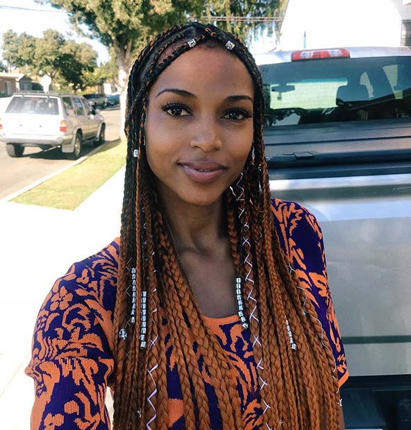 Deep Orange Ombre Tribal Braids 