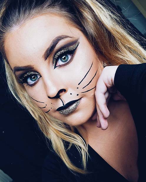 Glittery Cat Makeup Idea for Halloween
