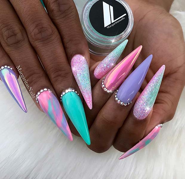 Iridescent and Glitter Unicorn Inspired Nails