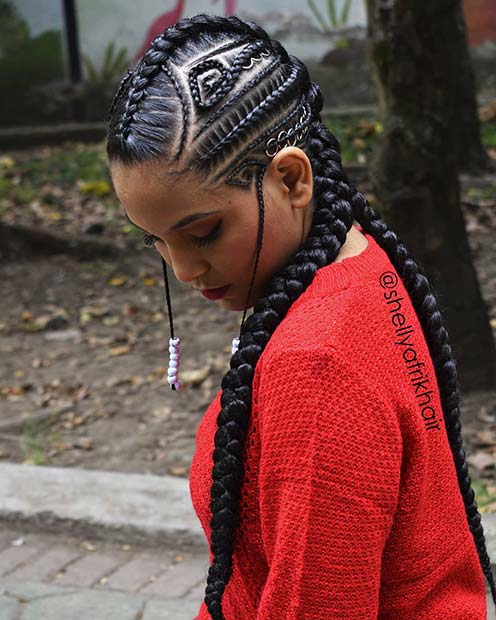 Jumbo Tribal Braids with Small Cornrows 