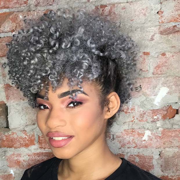 Light Grey Winter Hair Color for Curly Hair