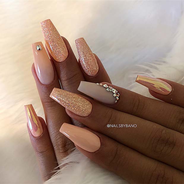 Peachy Nude Coffin Nails