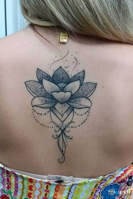 Pretty Lotus Back Tattoo Idea
