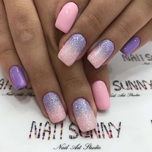 Pretty Pink and Purple Ombre Nails