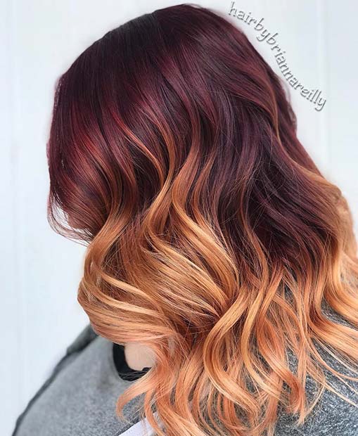 Burgundy to Strawberry Blonde Ombre Hair