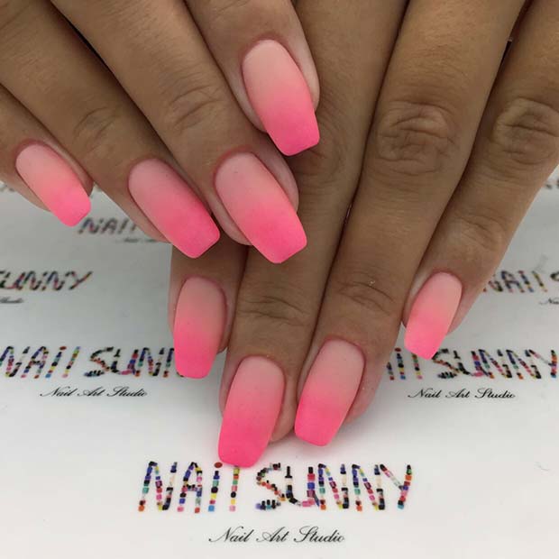 Matte & Ombre Hot Pink Nails