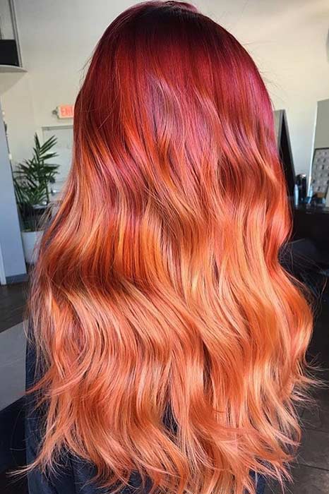 Vibrant Red to Copper Ombre Hair