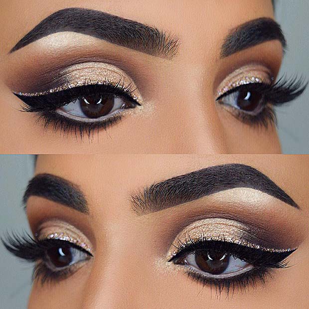 Pretty Eye Makeup with Gold Glitter Liner