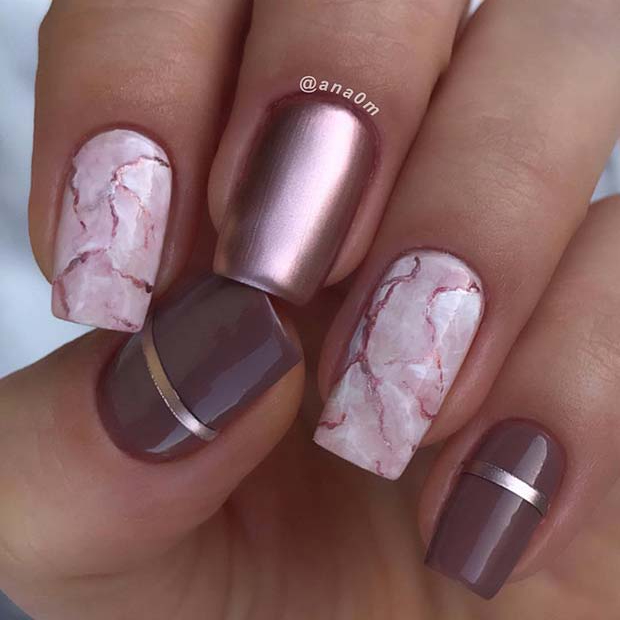 Chic Marble and Metallic Nails