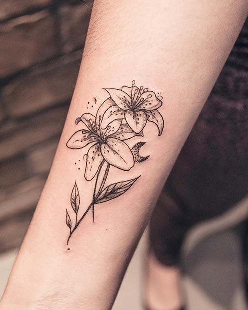 Double Lilies Flower Tattoo 