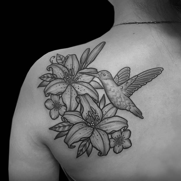 Lilies and a Hummingbird Tattoo Idea