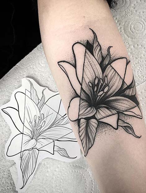Pretty, Geometric Lily Tattoo 