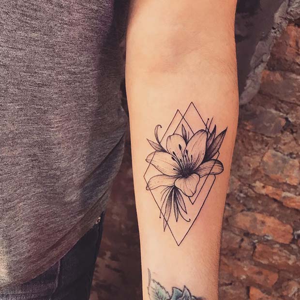 Lily Tattoo with Diamonds