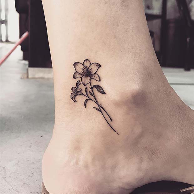 Small Lily Ankle Tattoo