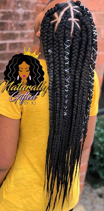 Long  Box Braids with Triangle Parts
