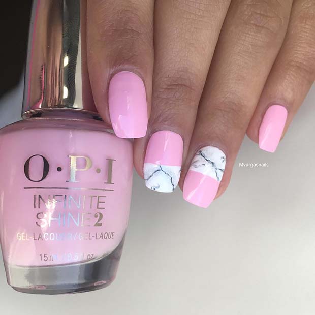 Pretty Pink Nails with a Marble Design