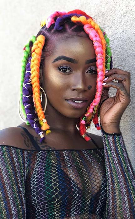 Colorful, Big Box Braids Bob 