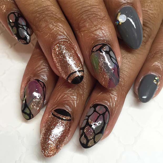 Rose Gold Nails with a Creative Design