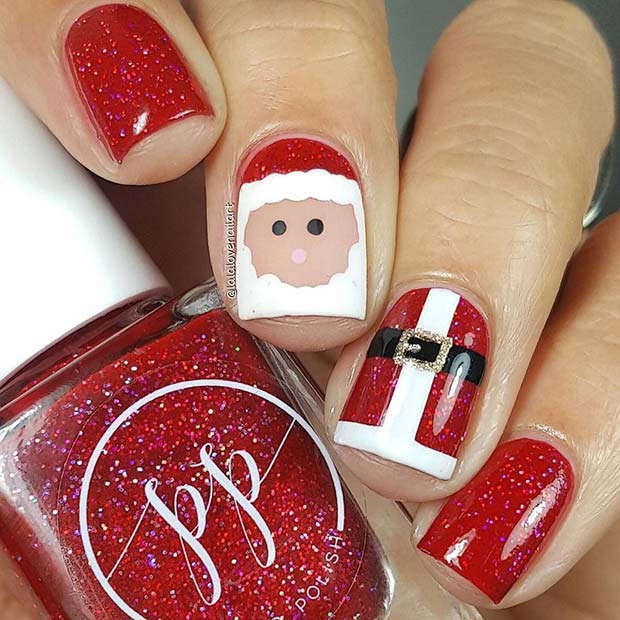 Cute Santa Nail Idea for the Holidays 