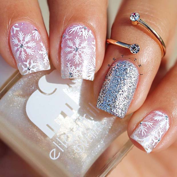 Glam Holiday Nails with Snowflakes