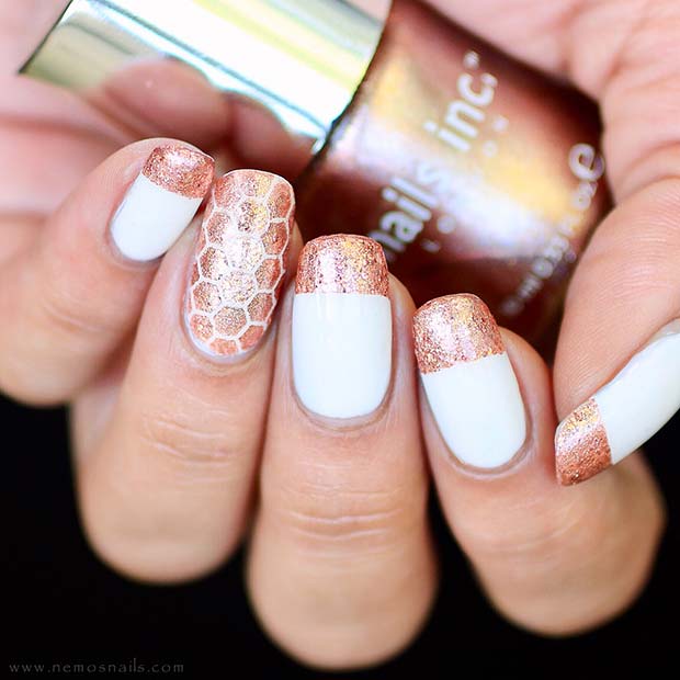 White and Rose Gold Nails