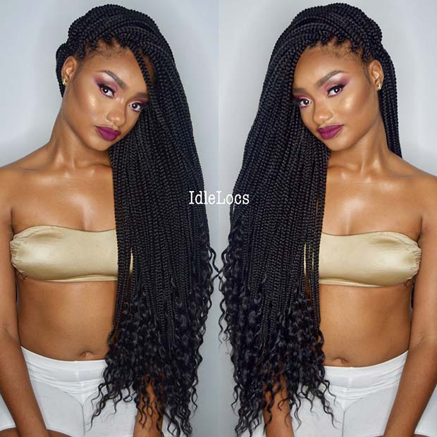 Long Box Braids with Curly Ends