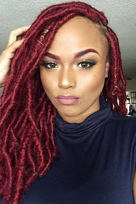 Vibrant Red Faux Locs Style