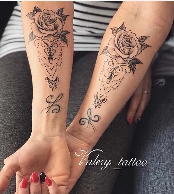 Beautiful Rose Tattoos with Initials