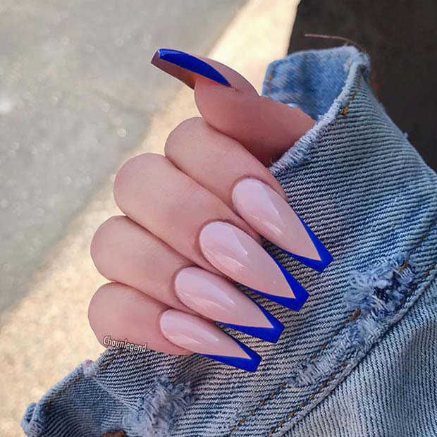 Long Nails with Blue V Tips