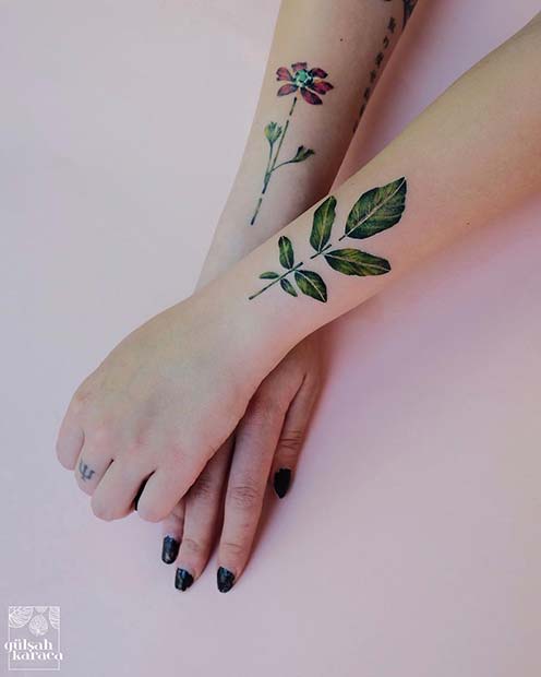 Pretty, Botanical Best Friend Tattoos