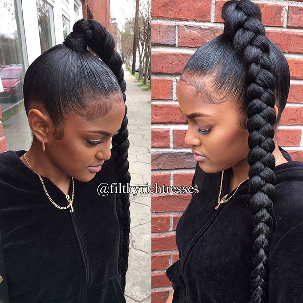 Braided Ponytail With Weave