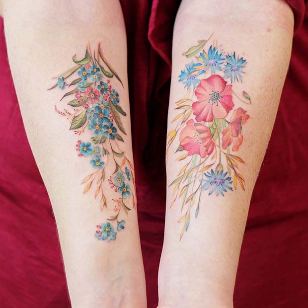 Bright, Mother and Daughter Floral Tattoos