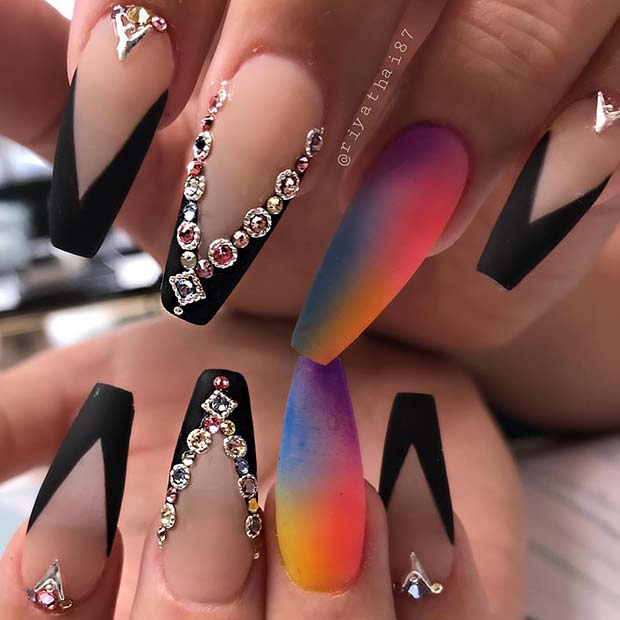 Chic Black and Rainbow Nails