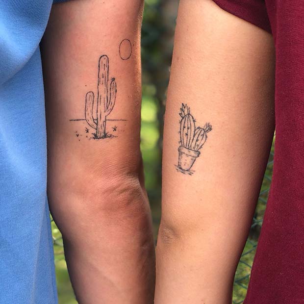 Cute Cactus Tattoo Idea for Best Friends