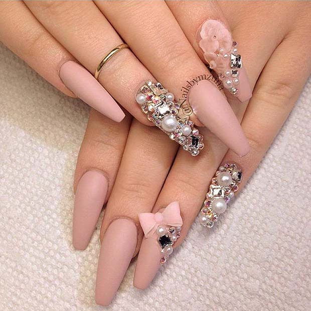 Cute Nude Coffin Nails with Matte Finish