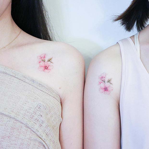 Delicate, Matching Floral Tattoos