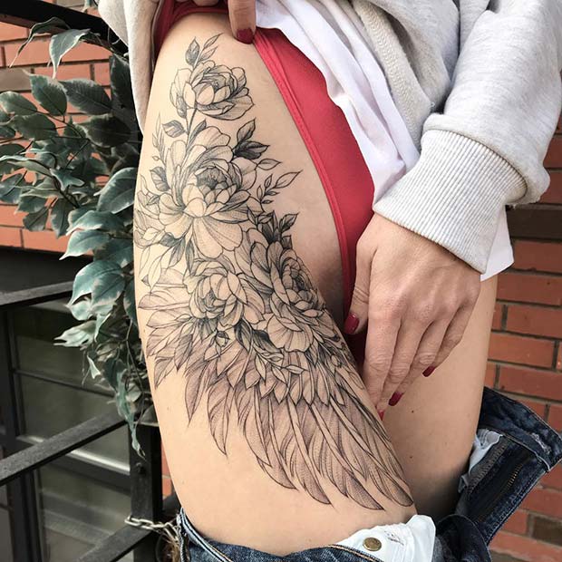 Big Floral Thigh Tattoo for Women 